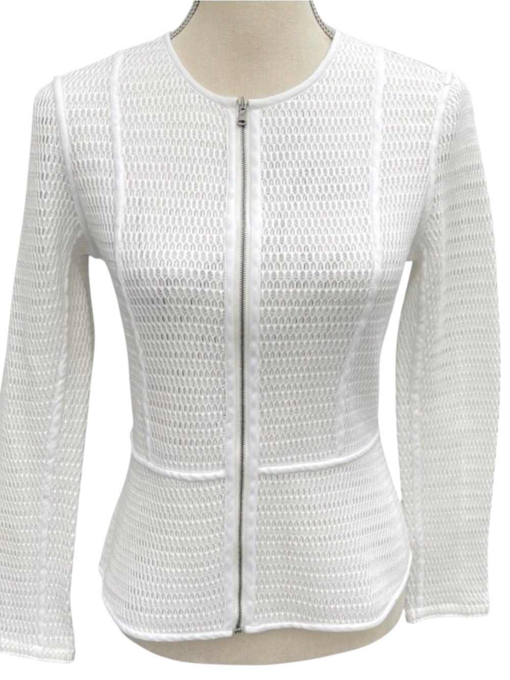 Georges Rech Paris White Cotton Blend Zip Up Mesh Jacket (S)